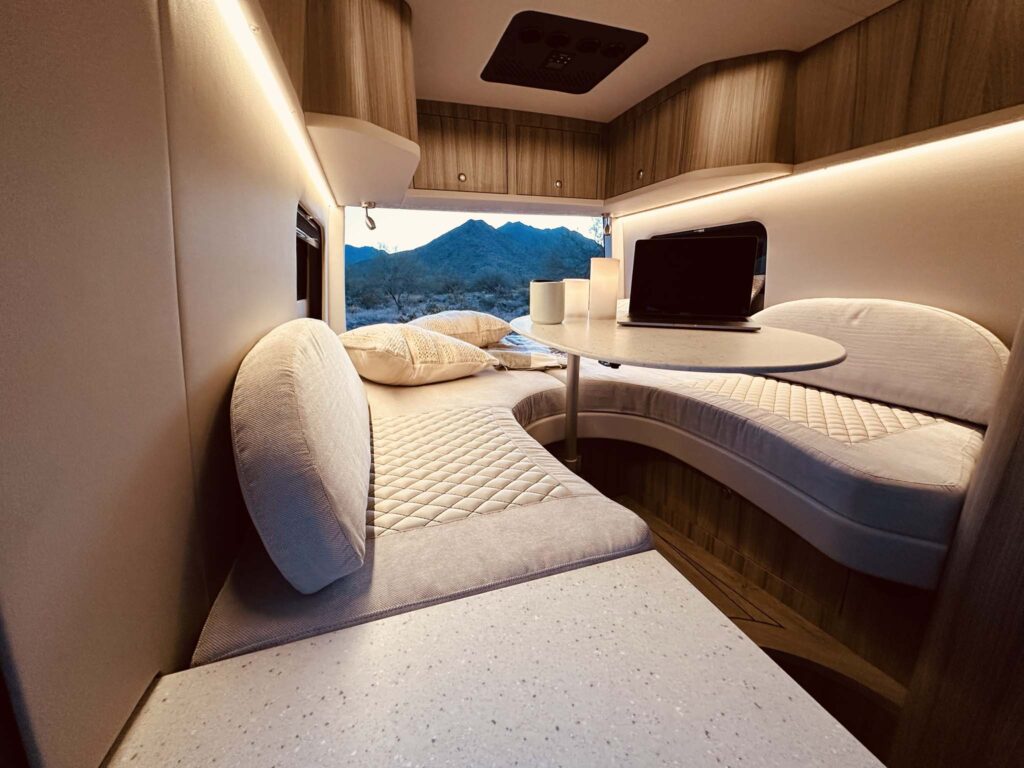 Interior of an adventure van, built by Roadtrip by Innova